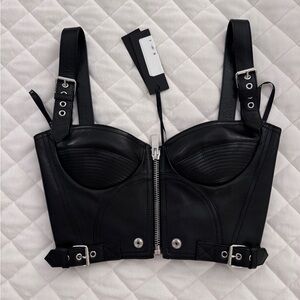Versace Black Leather Bustier Top